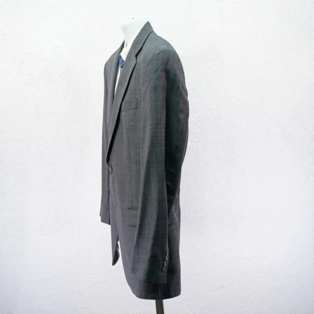 Hart‎ Schaffner Marx Gold Trumpeter Gray Wool Plaid W/ Red Blue Windowpane 40R